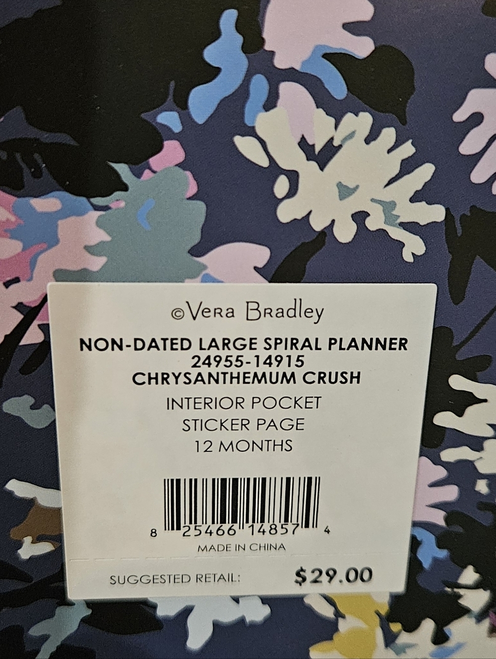 Vera Bradley Floral Spiral Non Dated Planner in Navy & Pastel NWT - Picture 5 of 15